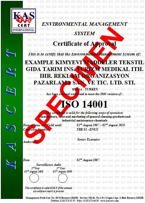 kas certification iso14001 environment sample certificate