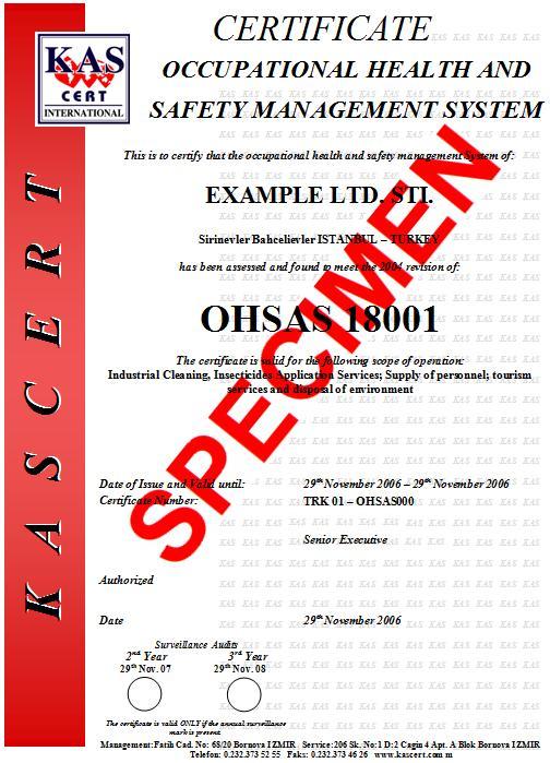kas certification ohsas iso18001 sample certificate
