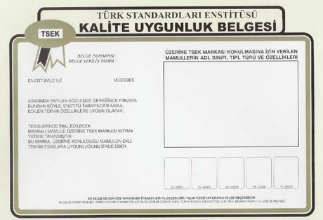 türk standartları enstitüsü kalite uygunlum belgesi tsek nedir,tsek örnek belge,tsek örnek belgesi